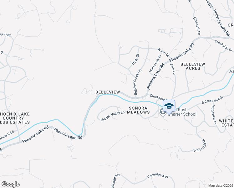 map of restaurants, bars, coffee shops, grocery stores, and more near 21551 Phoenix Lake Road in Sonora