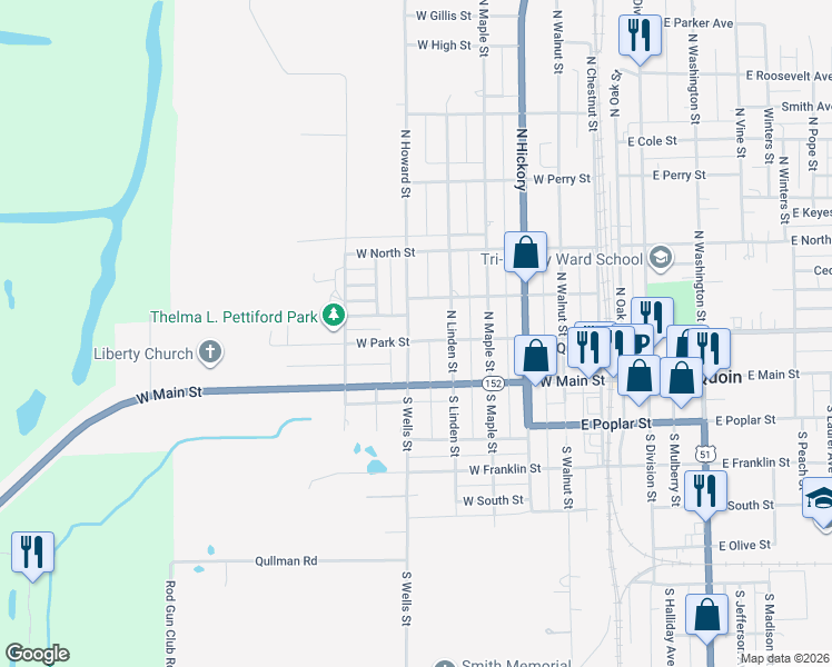 map of restaurants, bars, coffee shops, grocery stores, and more near 448 West Park Street in Du Quoin