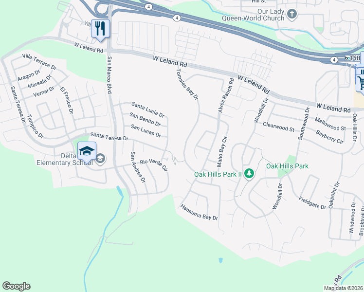 map of restaurants, bars, coffee shops, grocery stores, and more near 2655 Tomales Bay Drive in Pittsburg