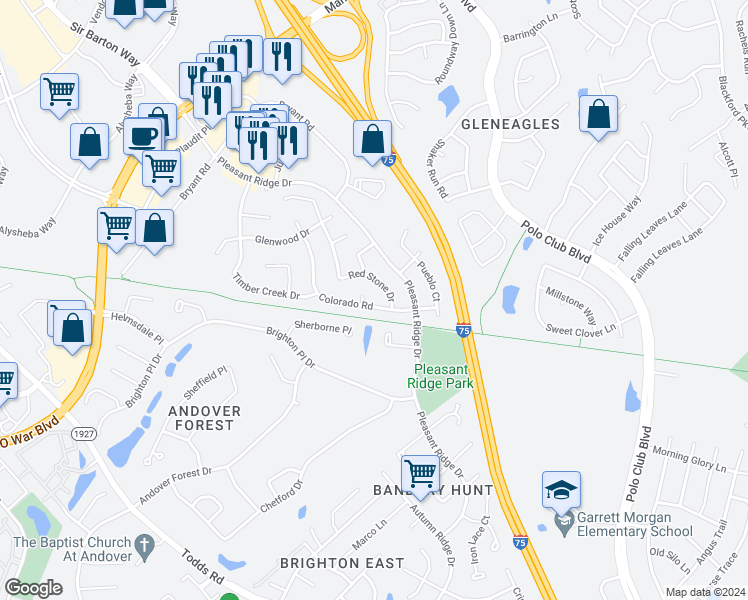 map of restaurants, bars, coffee shops, grocery stores, and more near 1192 Colorado Road in Lexington