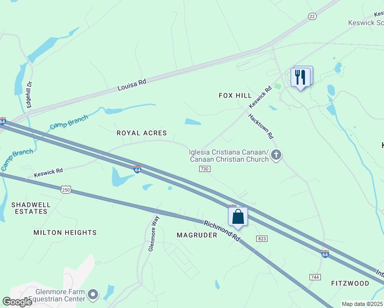 map of restaurants, bars, coffee shops, grocery stores, and more near 1040 East Keswick Drive in Keswick