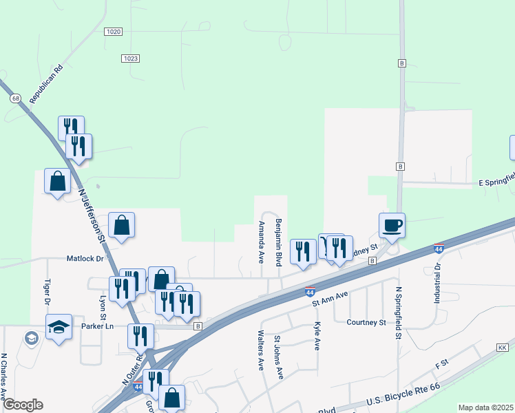 map of restaurants, bars, coffee shops, grocery stores, and more near 1157 Amanda Avenue in Saint James