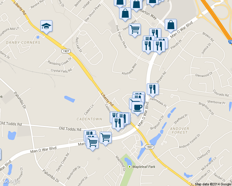 map of restaurants, bars, coffee shops, grocery stores, and more near 836 Campbell Lane in Lexington