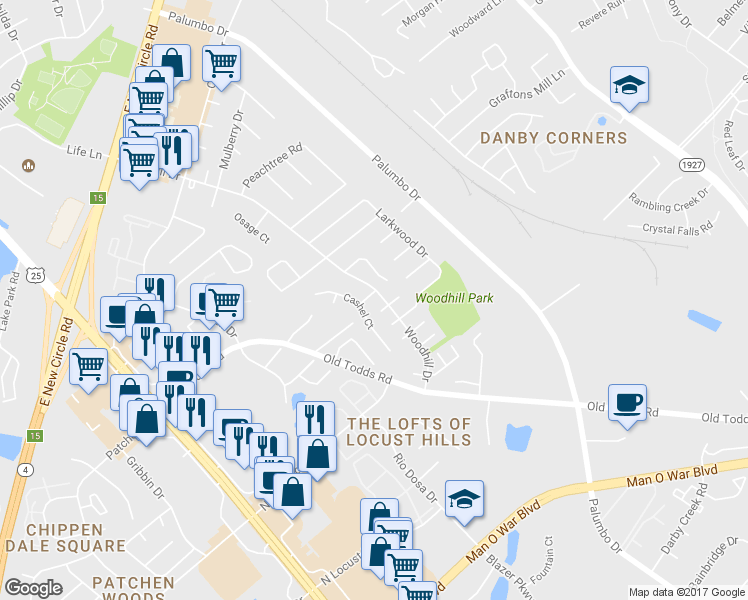 map of restaurants, bars, coffee shops, grocery stores, and more near 212 Tipchik Drive in Lexington