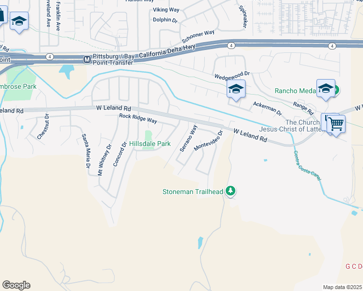 map of restaurants, bars, coffee shops, grocery stores, and more near 2218 Serrano Way in Pittsburg