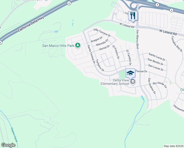 map of restaurants, bars, coffee shops, grocery stores, and more near 2610 Tampico Drive in Pittsburg