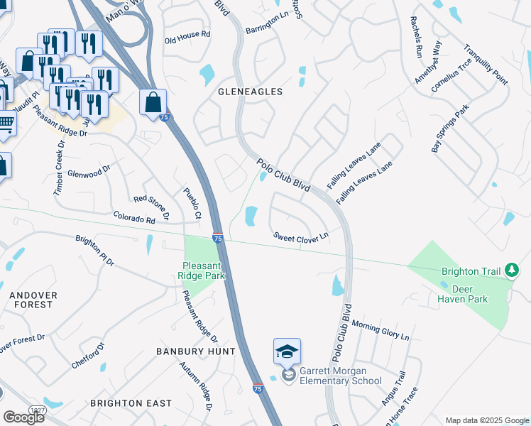 map of restaurants, bars, coffee shops, grocery stores, and more near 3280 Sweet Clover Lane in Lexington