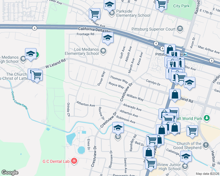 map of restaurants, bars, coffee shops, grocery stores, and more near 298 William Way in Pittsburg