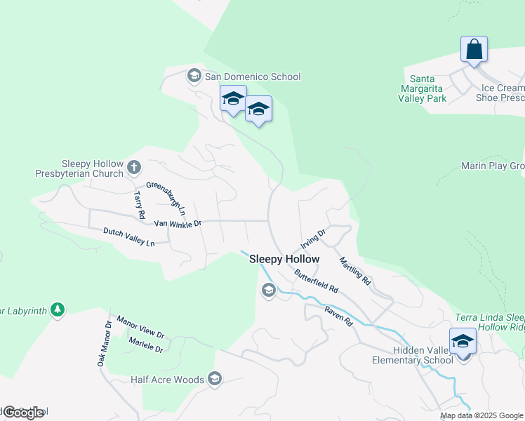 map of restaurants, bars, coffee shops, grocery stores, and more near 1415 Butterfield Road in San Anselmo