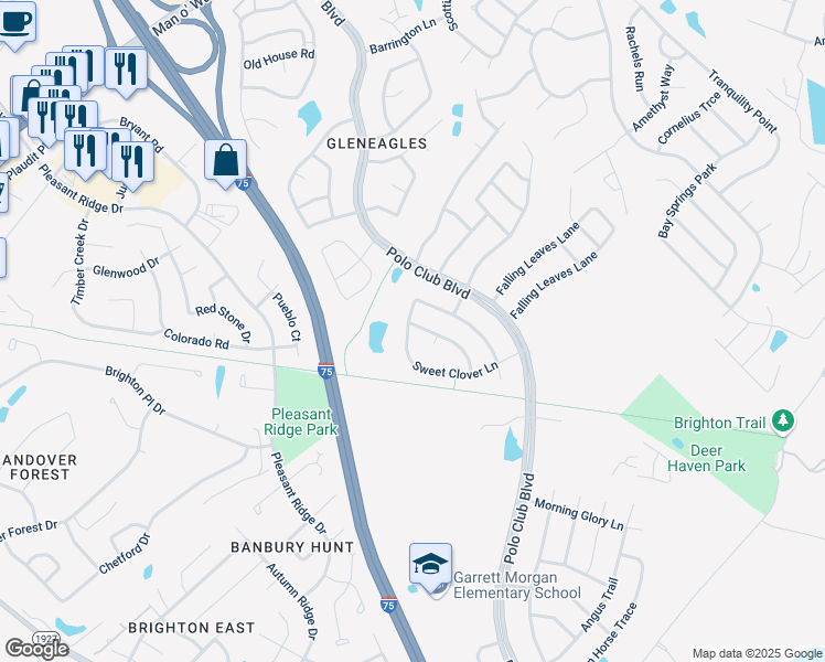 map of restaurants, bars, coffee shops, grocery stores, and more near 3280 Sweet Clover Lane in Lexington