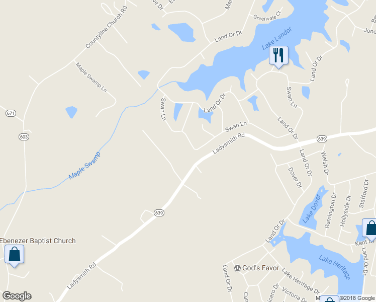 map of restaurants, bars, coffee shops, grocery stores, and more near 989 Swan Lane in Ruther Glen