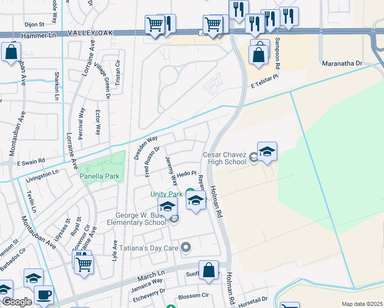 map of restaurants, bars, coffee shops, grocery stores, and more near 2830 Sebastan Lane in Stockton