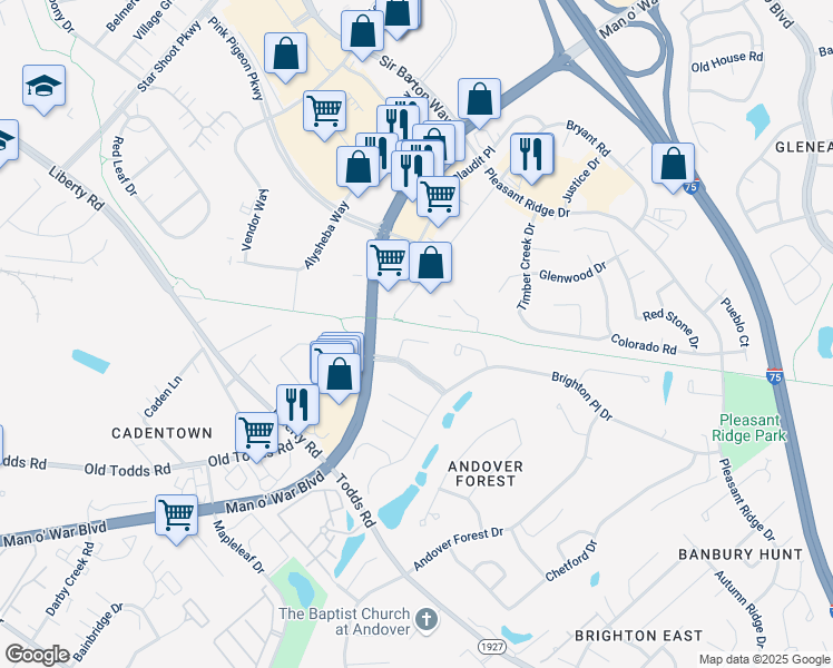 map of restaurants, bars, coffee shops, grocery stores, and more near 3121 Weymouth Ct in Lexington