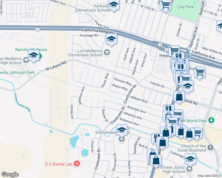 map of restaurants, bars, coffee shops, grocery stores, and more near 298 William Way in Pittsburg