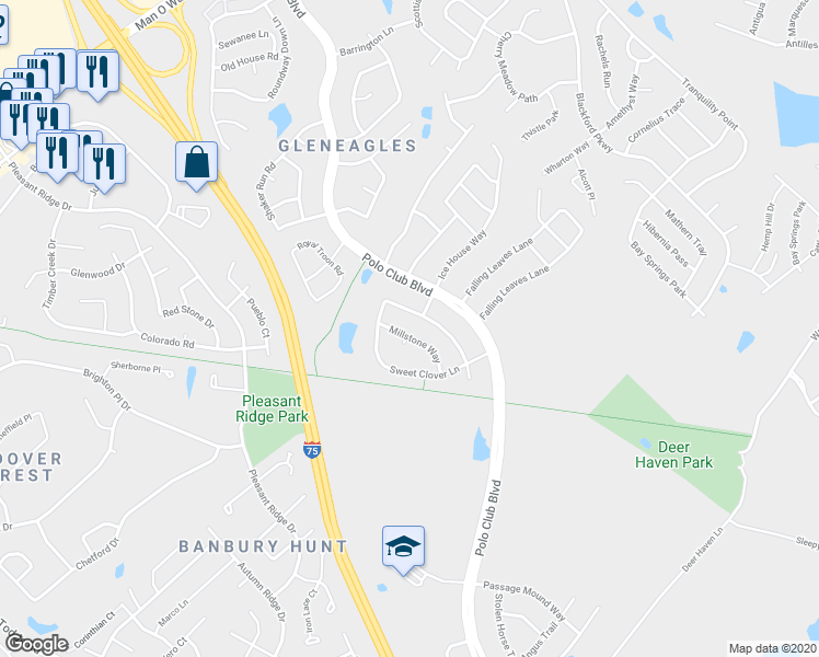 map of restaurants, bars, coffee shops, grocery stores, and more near 2129 Millstone Way in Lexington