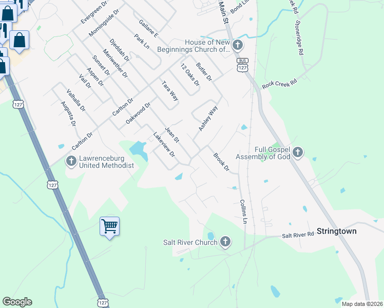 map of restaurants, bars, coffee shops, grocery stores, and more near 215 Jean Street in Lawrenceburg