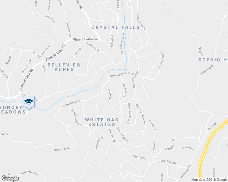 map of restaurants, bars, coffee shops, grocery stores, and more near 21529 Crestview Drive in Sonora