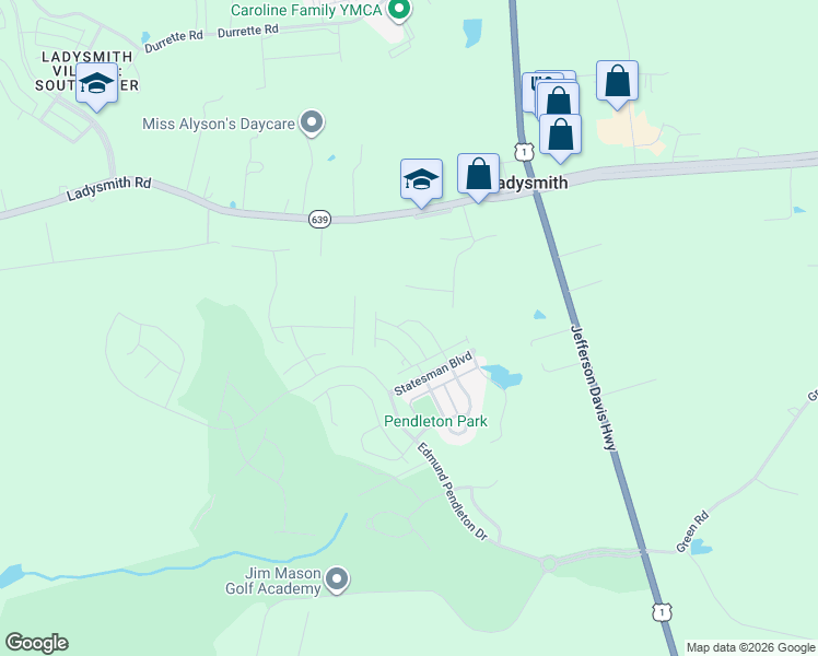 map of restaurants, bars, coffee shops, grocery stores, and more near 7229 Potomac Terrace in Ruther Glen