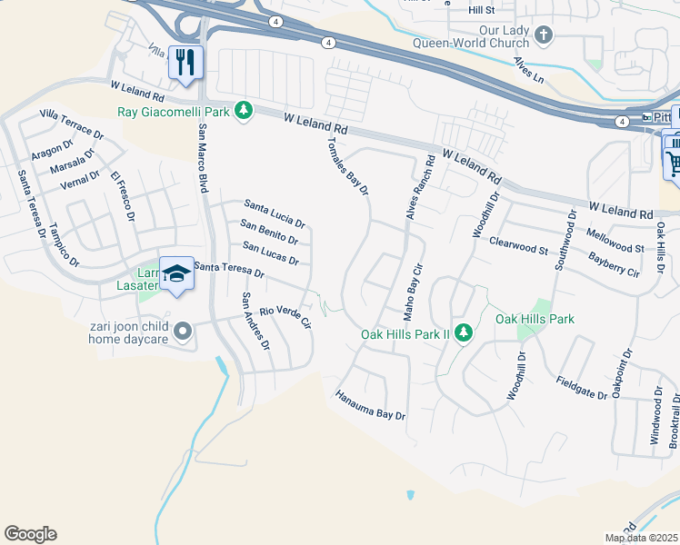 map of restaurants, bars, coffee shops, grocery stores, and more near 2536 Tomales Bay Drive in Bay Point