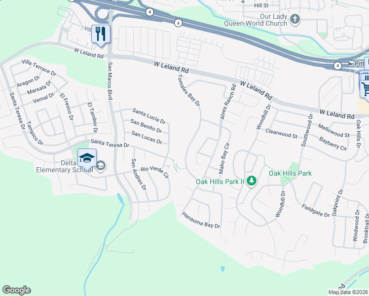 map of restaurants, bars, coffee shops, grocery stores, and more near 2536 Tomales Bay Drive in Bay Point