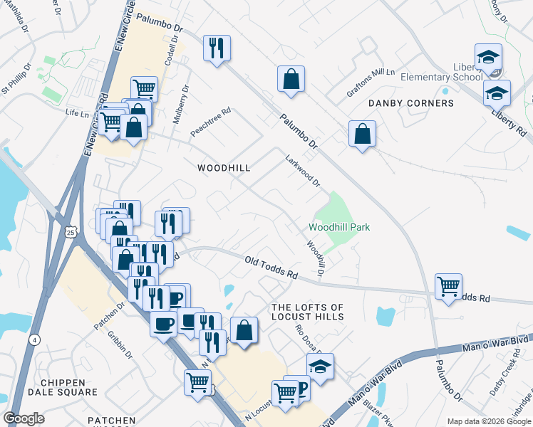 map of restaurants, bars, coffee shops, grocery stores, and more near 2548 Cashel Court in Lexington