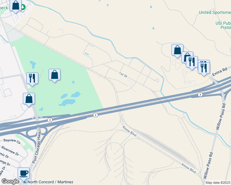 map of restaurants, bars, coffee shops, grocery stores, and more near Kinne Boulevard in Concord