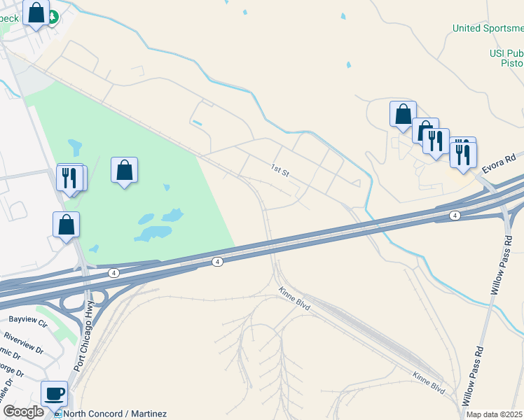map of restaurants, bars, coffee shops, grocery stores, and more near Delta Street in Concord