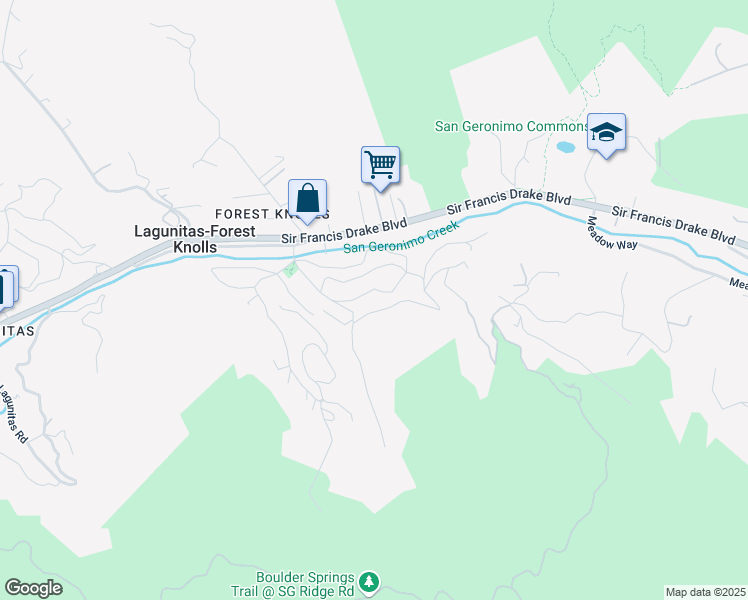 map of restaurants, bars, coffee shops, grocery stores, and more near 20 Candelero Avenue in Lagunitas-Forest Knolls
