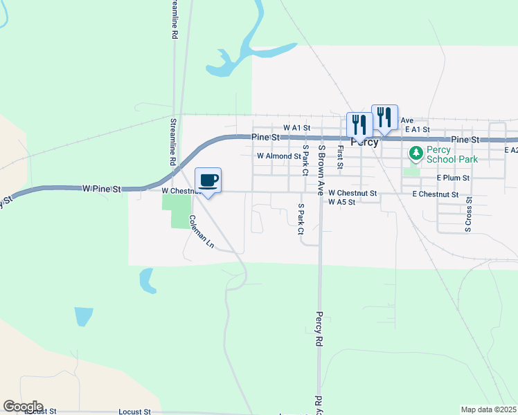 map of restaurants, bars, coffee shops, grocery stores, and more near 12A West Peg Street in Percy