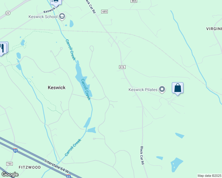map of restaurants, bars, coffee shops, grocery stores, and more near 2620 Palmer Drive in Keswick