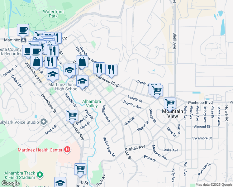map of restaurants, bars, coffee shops, grocery stores, and more near 1900 La Salle Street in Martinez