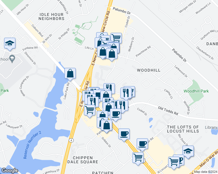 map of restaurants, bars, coffee shops, grocery stores, and more near 200 Codell Drive in Lexington