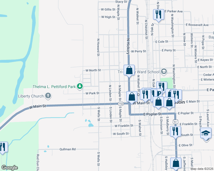 map of restaurants, bars, coffee shops, grocery stores, and more near 448-498 West Park Street in Du Quoin