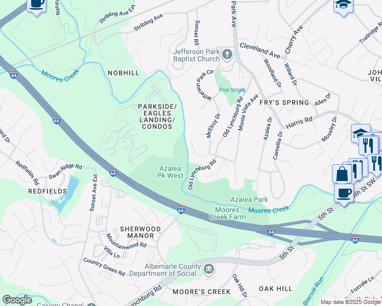 map of restaurants, bars, coffee shops, grocery stores, and more near 2746 McElroy Drive in Charlottesville
