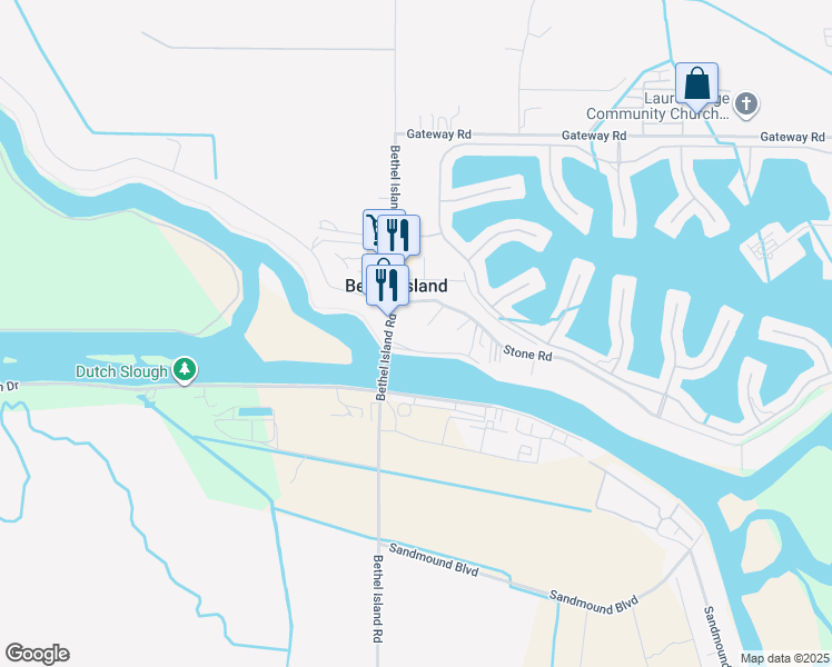map of restaurants, bars, coffee shops, grocery stores, and more near 424 Park Lane in Bethel Island