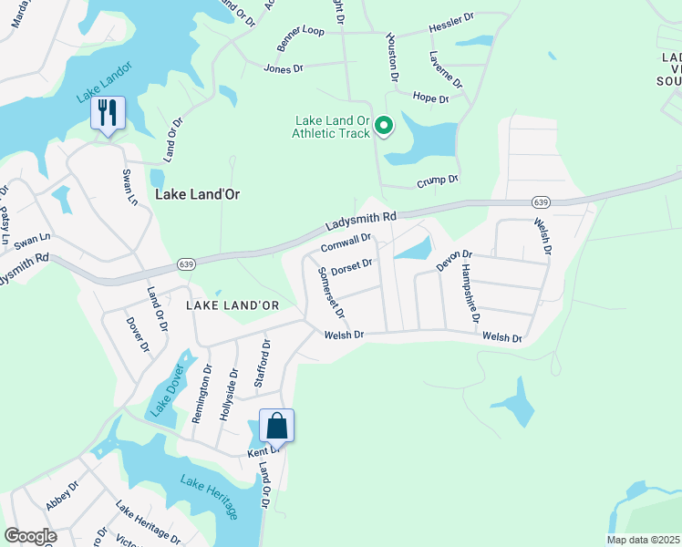 map of restaurants, bars, coffee shops, grocery stores, and more near 432 Dorset Drive in Ruther Glen