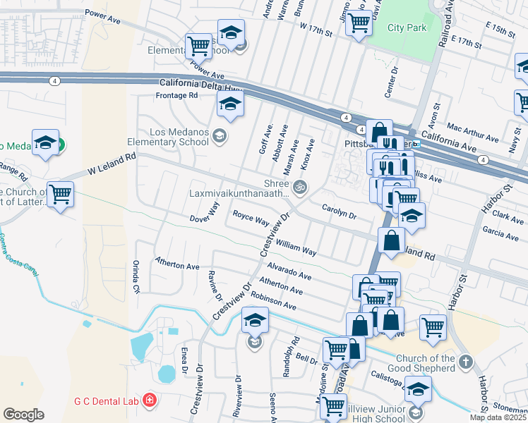 map of restaurants, bars, coffee shops, grocery stores, and more near 207 Thomas Way in Pittsburg