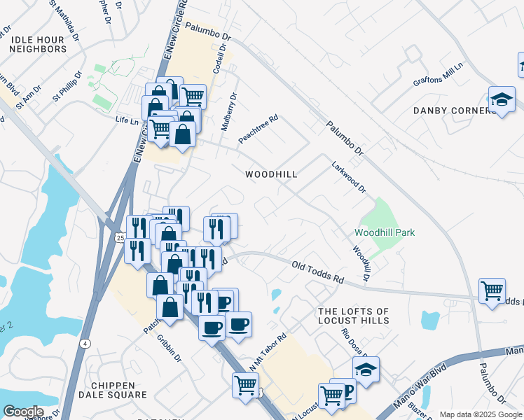 map of restaurants, bars, coffee shops, grocery stores, and more near 232 Hedgewood Court in Lexington