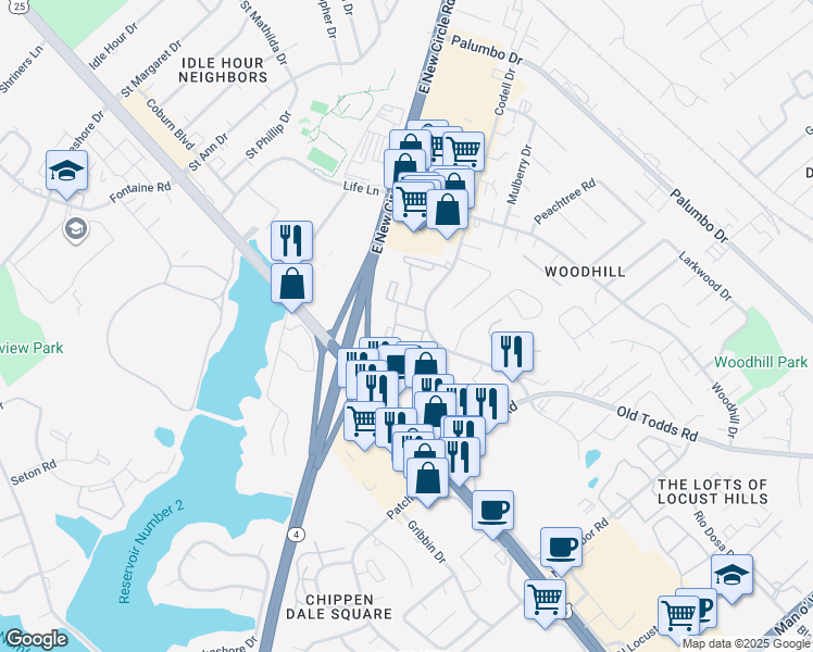 map of restaurants, bars, coffee shops, grocery stores, and more near 205 Codell Drive in Lexington