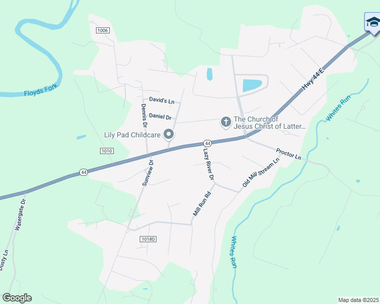 map of restaurants, bars, coffee shops, grocery stores, and more near 257 Grindstone Drive in Shepherdsville
