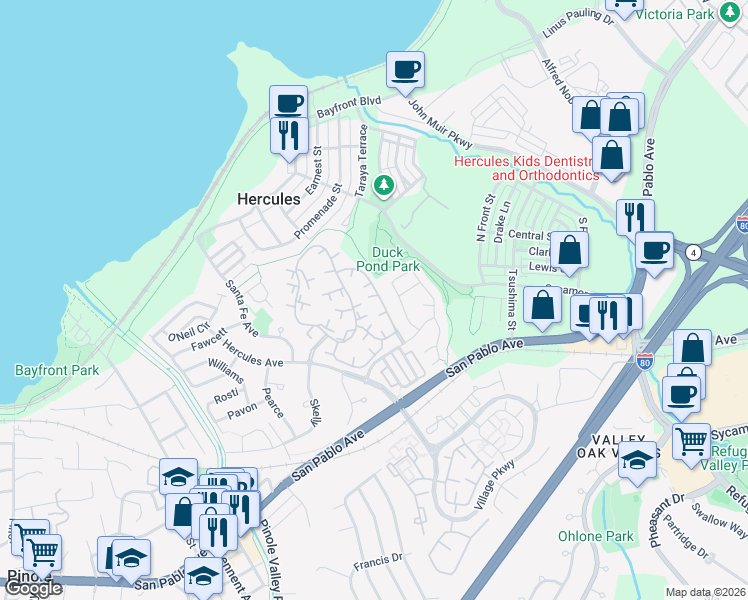 map of restaurants, bars, coffee shops, grocery stores, and more near in Rodeo