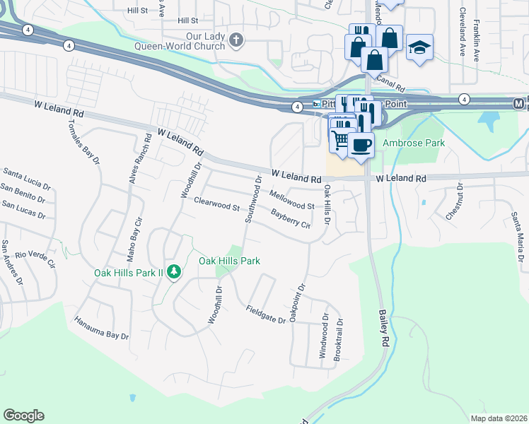 map of restaurants, bars, coffee shops, grocery stores, and more near 2270 Bayberry Circle in Pittsburg