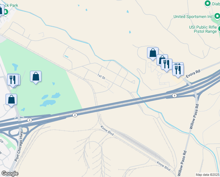 map of restaurants, bars, coffee shops, grocery stores, and more near Delta Street in Concord