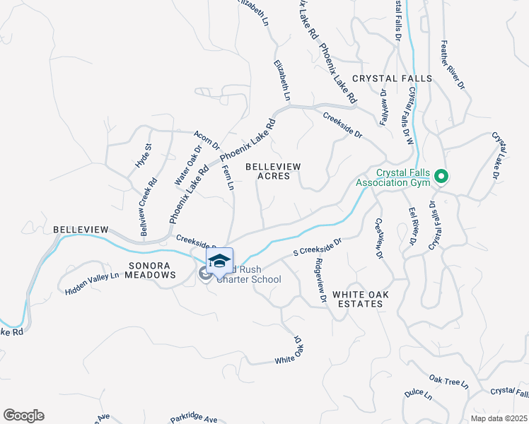 map of restaurants, bars, coffee shops, grocery stores, and more near 16578 Westwood Cir in Sonora