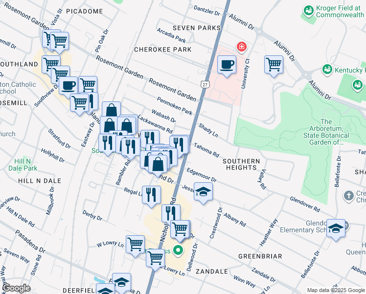map of restaurants, bars, coffee shops, grocery stores, and more near 1863 Nicholasville Road in Lexington