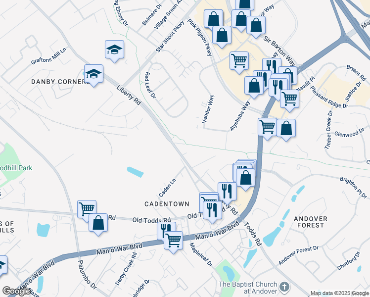 map of restaurants, bars, coffee shops, grocery stores, and more near 2807 Liberty Road in Lexington