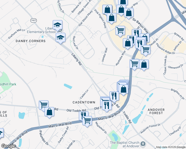 map of restaurants, bars, coffee shops, grocery stores, and more near 2807 Liberty Road in Lexington