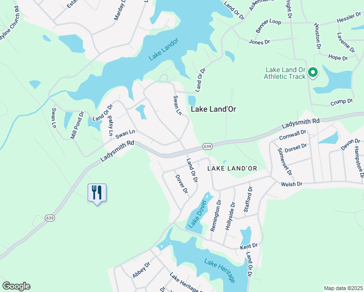 map of restaurants, bars, coffee shops, grocery stores, and more near 279 Land Or Drive in Ruther Glen