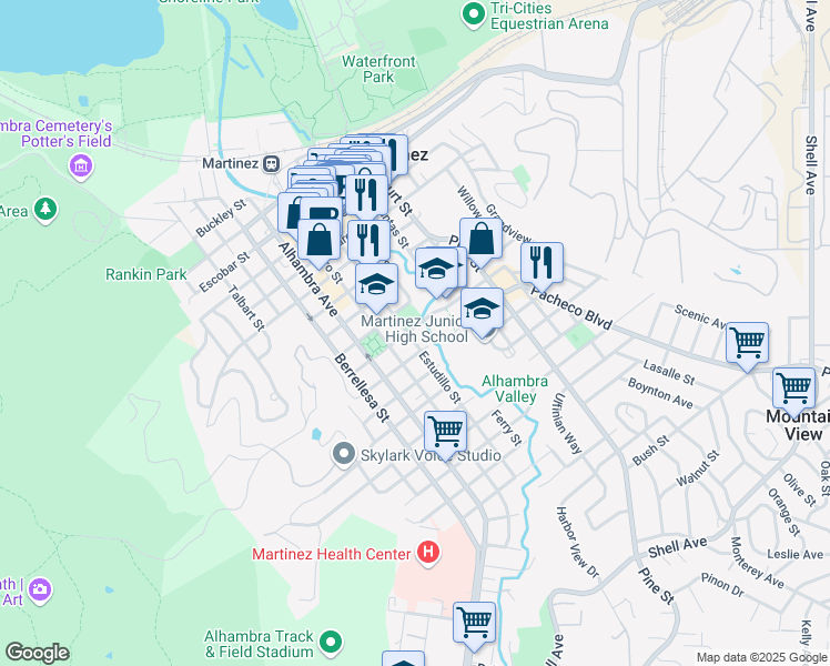 map of restaurants, bars, coffee shops, grocery stores, and more near 920 Susana Street in Martinez