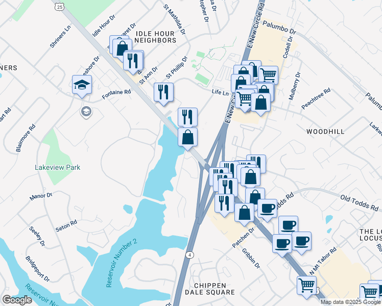 map of restaurants, bars, coffee shops, grocery stores, and more near in Lexington